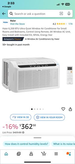 Haier 6,200 BTU Ultra Quiet Window Air Conditioner & REMOTE, $362 New, but this is used. Comes With Extras