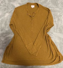 Aerie Mustard Yellow Waffle Knit Henley Long Sleeve Top