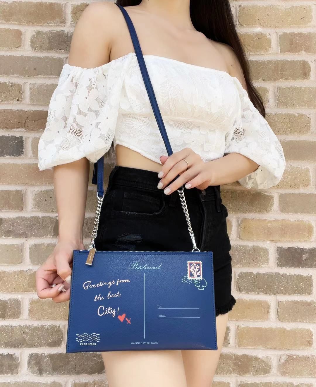 Kate Spade Bon Voyage Off the Grid Postcard Double Zip Crossbody River Blue