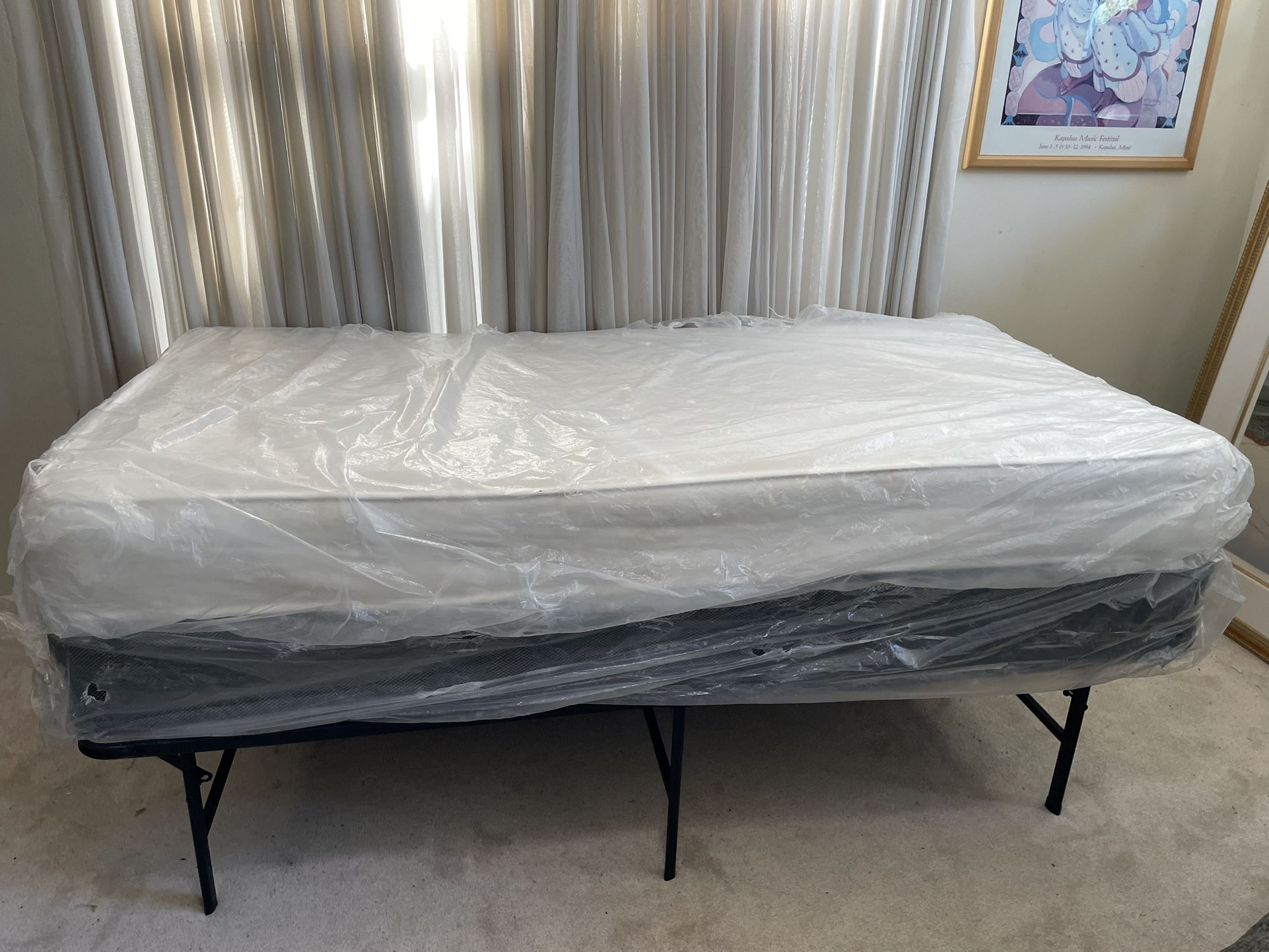 Twin Size Metal Bedframe, Mattress and Boxspring