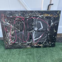 Modern Abstract Mixed Media Canvas Art – Textured Neon