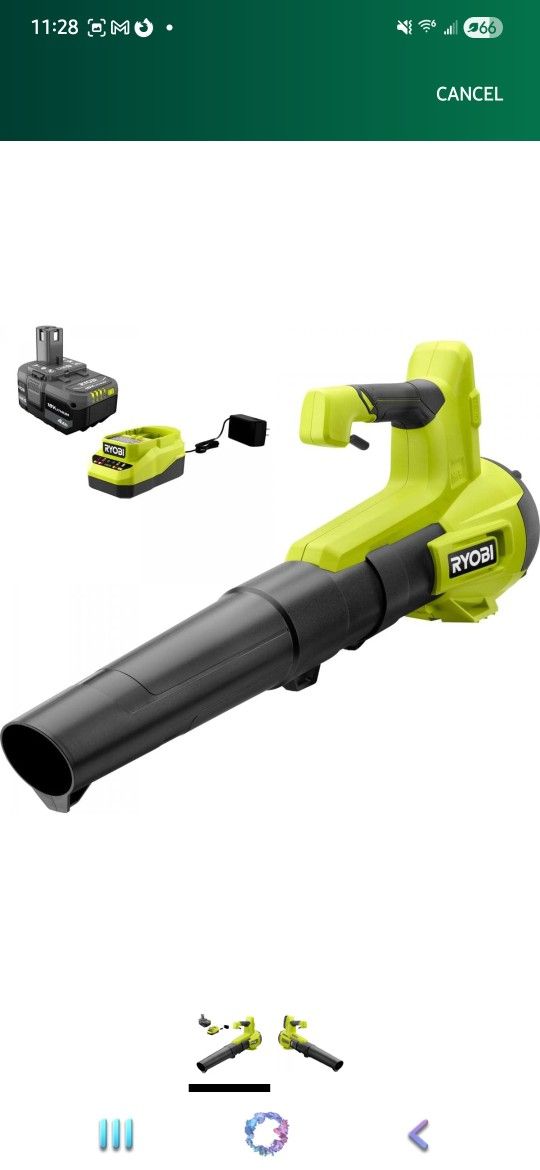 Ryobi Leaf Blower 18v 1.5 Amp With Battery And Charger