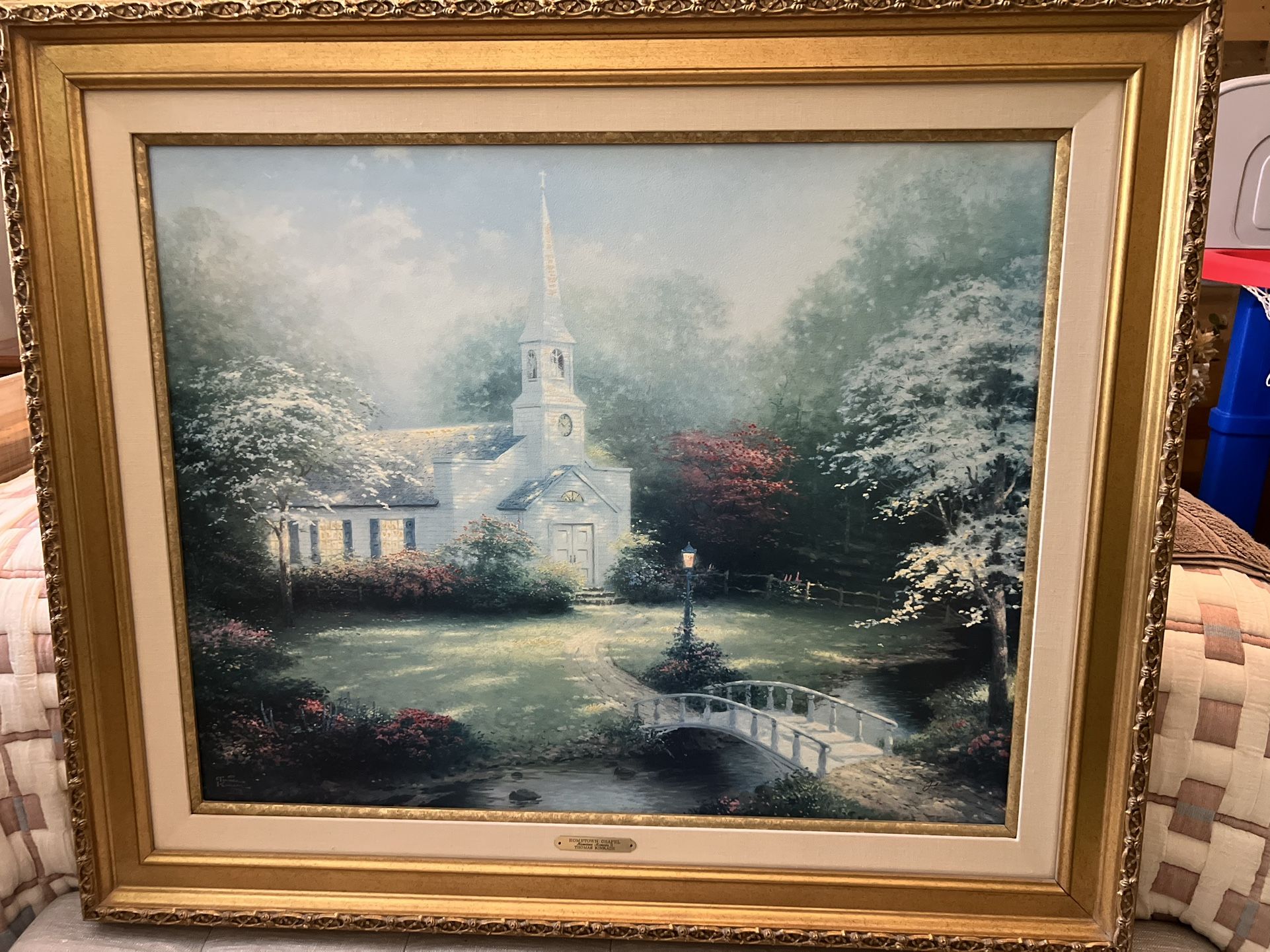 Thomas Kinkade Hometown Chapel S/N #2459/4950 Antique Gold Frame Painting