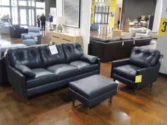 Best Home Furnishings 3pc Trevin Navy Living Room - Navy Blue | Ottoman | Footstool
