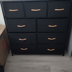 9 Drawer Black Fabric Dresser With Marble top