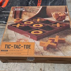 Refinery Premium Solid Wood Tic-Tac-Toe Board Game, Giant Gold 14" Coffee Table Home Decor