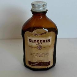 Vintage Glass Bottle Purepac GLYCERIN 1oz Empty Jar Ephemera