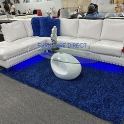 Gorgeous White Modern L-Shaped Sectional Features Led Light Now 65% Off With Two Free Pillows