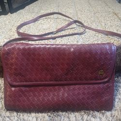 Vintage Etienne Aigner Purse Plum Woven Leather Crossbody Shoulder Bag 