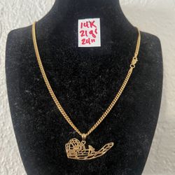 14K  Solid Gold Chain and Pendant For Wedding 21Gr 24 Inches Long 