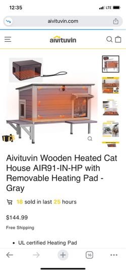 Aivituvin Wooden Heated Outdoor Cat House Gray