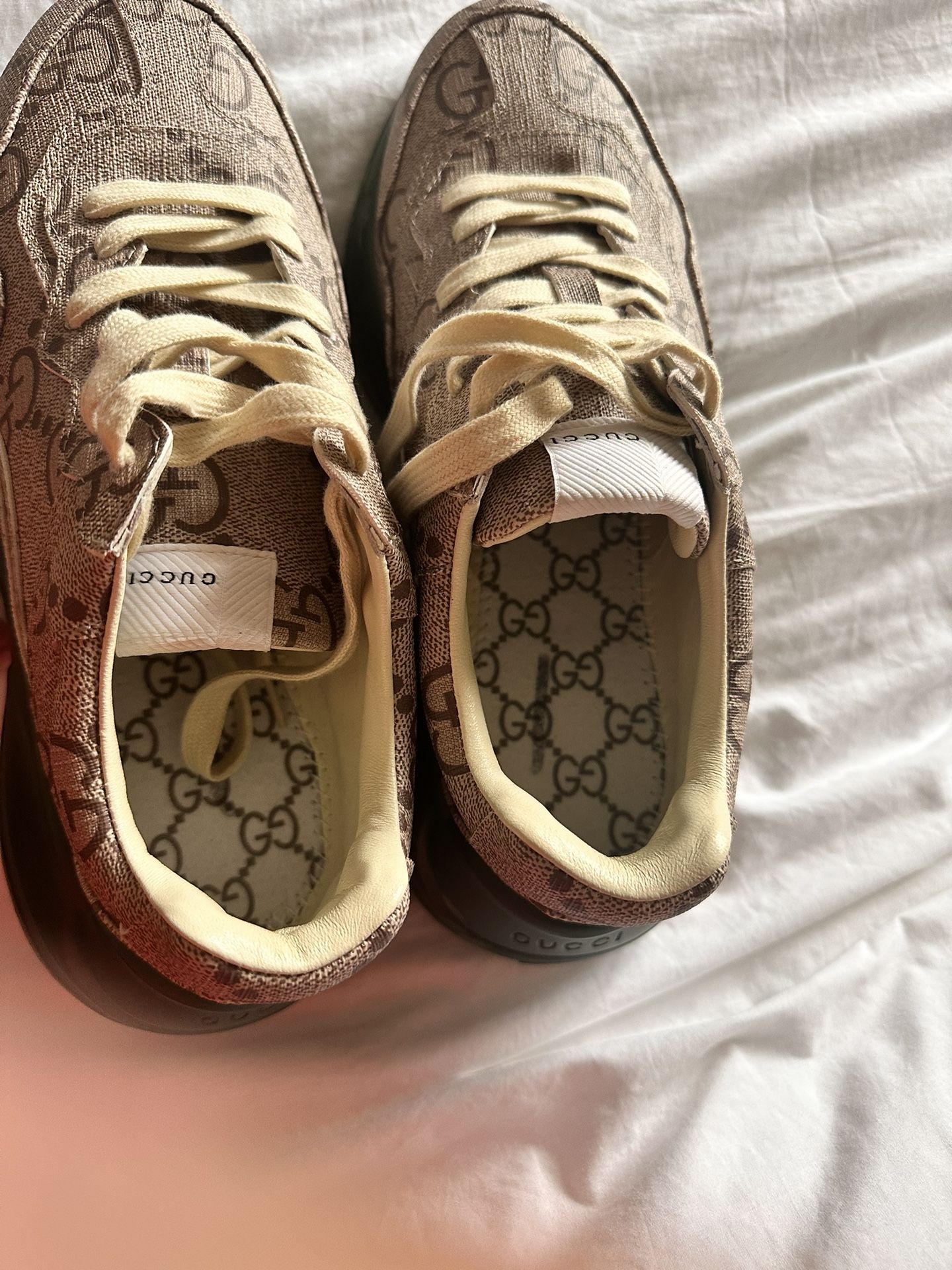 GUCCI RHYTON JUMBO GG COATED CANVAS SNEAKERS BROWN/GREEN SIZE 41 LIKE NEW