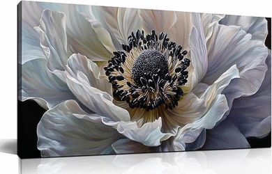 Modern White Flower Floral Canvas Wall Art Print 40x20 inch