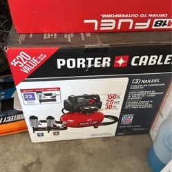 Porter Cable Pancake Compressor With 3 Nail Guns
