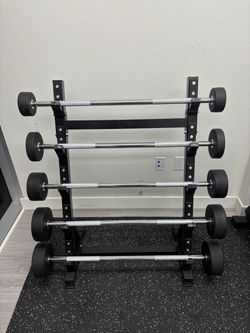 BRAND NEW 20-60 lbs Straight Bar Set with 5 Tier Rack, Fixed Weight Barbells Home Gym Equipment