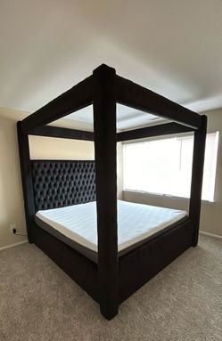King size tufted canopy bed frame