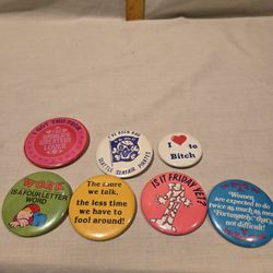 Funny "Button pins" colletable metal pin backs  lot of  7