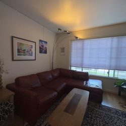 red leather couch 