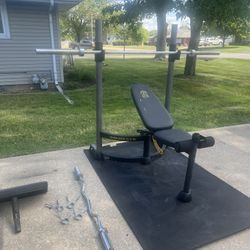 Golds Gym Olympic Weight Bench With Olympic Bars And Gym Matt