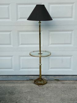 Vintage Brass Floor Lamp with Glass Tray Table