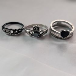 Vintage WM Sterling Claddagh Ring + 2 bonus Fashion Rings, Sz 10