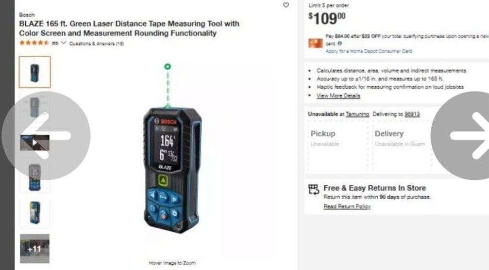 165ft. Green Laser Distance Measuring Tool