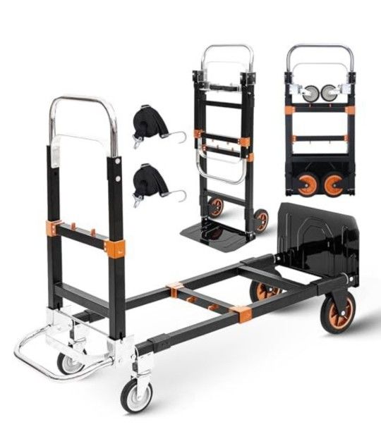 Heavy Duty 3-in-1 Folding Hand Truck Dolly – 600 lb Capacity – Convertible Cart
