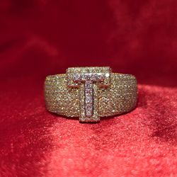 10k Yellow Gold Diamond "T" Initial Ring 1.49 ctw