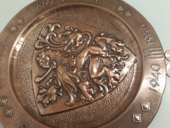 Vintage Metal Copper Wall Hanging Plate, 10" Wide, Lion, Home Decor, Wall Decor, Shelf Display, This Can Be Shined Up Even More Thumbnail