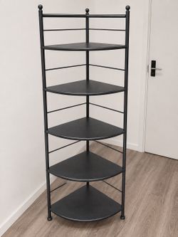 5-Tier Black Metal Corner Shelf Unit