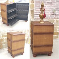 Luxury Woven vintage steamer trunk  unique wine bar cabinet