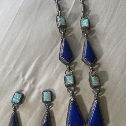 Sterling Silver Lapis And Opal Necklace And Earrings 