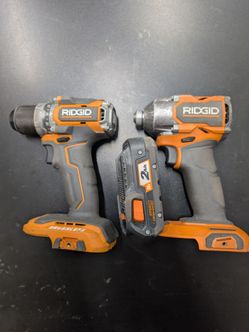 Ridgid 18v Brushless Drill Driver, Impact Driver and Battery USED