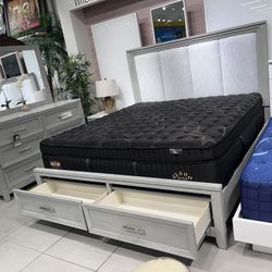 4pc King Bedroom Set 🩶 Grey Color 🩶 Rustic Style 