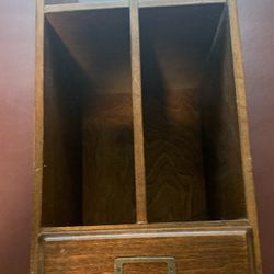 Vintage Wood Desktop Library Organizer Card Letter File Box Cabinet with Drawer