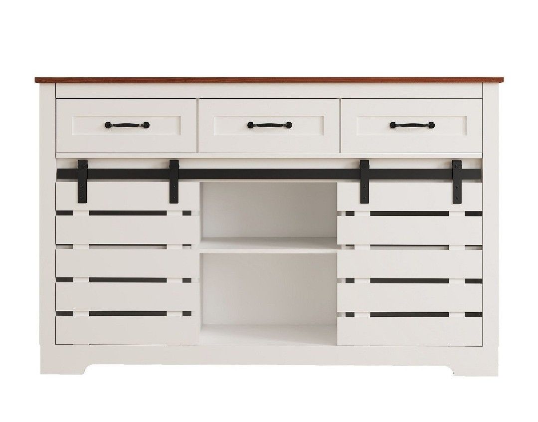 53" Farmhouse Sideboard Buffet Cabinet with 3 Drawers, Coffee Bar Storage for Kitchen, Living Room, Dining Room, 2 Doors & Adjustable Shelf
