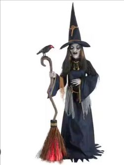 Halloween Animated Witch Decoration Animatronic  with Light-Up Broom NEW