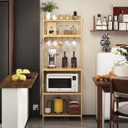Bamboo Bakers Rack W/ Charging Station 