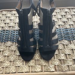Nine West Strappy Zip Up Heels Leather Size 7.5