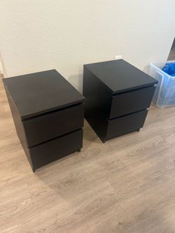 Pair of Black 2-Drawer Nightstands