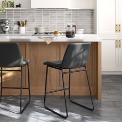 Bowden Upholstered Molded Faux Leather Counter Height Barstool Black