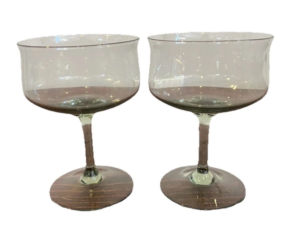 Lenox Green Mist Glass Cup Goblet Dessert Sherbet Set Pair 2 MCM 70s Vintage