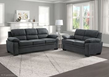 ❇️ Sofa and Loveseat, Dark Gray, Textured Fabric Upholstery, New in the Box.