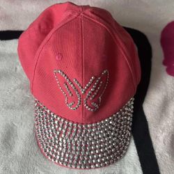 Pink Butterfly Embroidered Crystal Baseball Hat Cap Ball Cap Girls Youth 