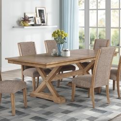 Beautiful 7pc Dining Set With Leaf And Fabric Chairs (New)