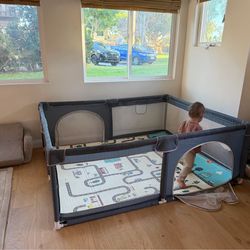 XL Baby Playpen with Road Map Mat (71" x 59")