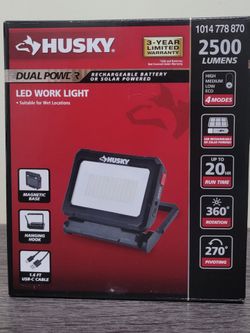 🔥 HUSKY DUAL POWER LED WORK LIGHT rechargeable or solar.