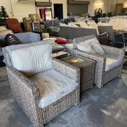 Brand new Furniture Bradenton 3-Piece Outdoor Chair and Side Table Set, Wicker Patio Conversation Sets, Brown with Sand Cushions