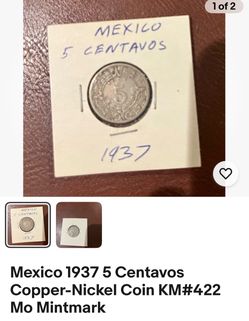 1937 Mexico 5 Centavos Coin