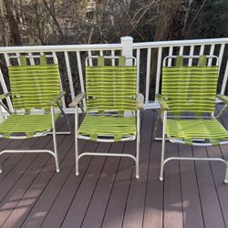 MID-CENTURY MCM ABERDEEN Avocado Green Folding Beach Lawn Chair Set Of 3